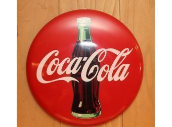 1990 Coca-Cola Company Classic Red Metal Coke Button Sign 12 Inch Round. (M-79)