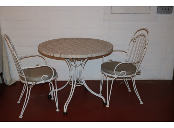 Vintage Stone Tile Top Cast Iron Patio Bistro Table Set W/ 2 Chairs