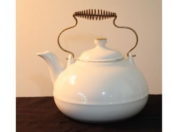 White Ceramic Teapot With Metal Handle