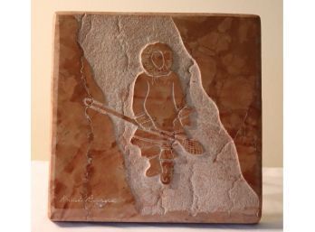 Signed David Bernett Sculpture Inuit Fisherman Native Stone Canada (H-21)
