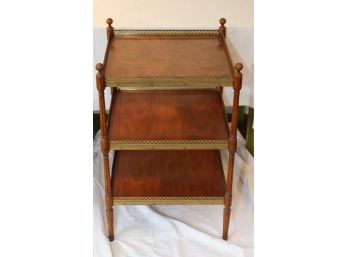 Vintage Wooden 3 Tier Shelving Unit Side Table With Brass Trim. (P-72)