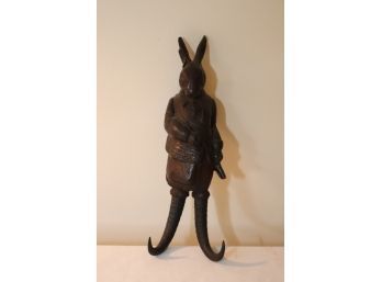 Vintage Black Forest Carved Rabbit Whip Hook. (P-55)
