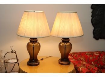 Vintage Pair Of Glass Table Lamps W/ Shades