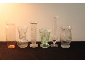6 Assorted Glass Flower Vases (G-45)
