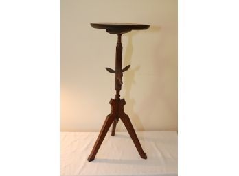 Vintage Small Wooden Round Tripod Plant Stand Table With Deer Head