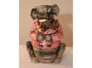 19th Century Majolica Elephant Figural Pipe Tobacco Lidded Humidor Jar