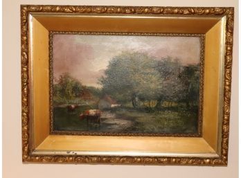 Vintage Framed Cow Painting Signed (P-2)