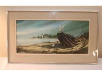 Framed Watercolor 'on The Beach- Virgina'  By John G. Yelle. (P-64)