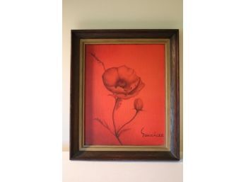 Vintage Framed Red Floral Painting Signed Gonzalez. (P-11)