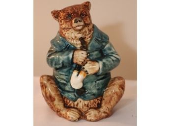 19th Century Majolica Bear Figural Pipe Tobacco Lidded Humidor Jar. (H-11)