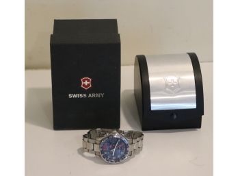 Victorinox Swiss Army BLUE CHRONOGRAPH Watch With Box 241120 Stainless Steel (B-10)