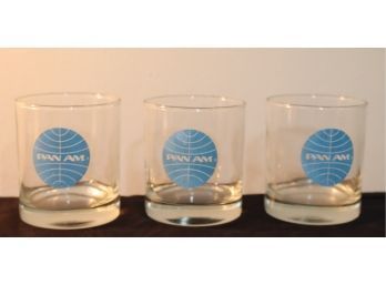 Vintage Set Of 3 Pan Am Lowball Whiskey Glasses Great For Any Bar