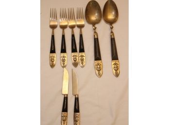 Midcentury Siam S. Thailand Brass And Rosewood Flatware Set. (N-53)