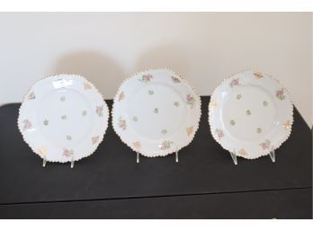 Set Of 3 Wurttemberg Germany Porcelain Floral Plates. (S-9)