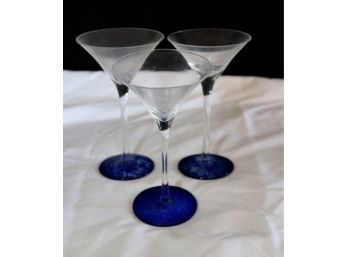 Blue Art Glass Base Martini Glasses (S-73)