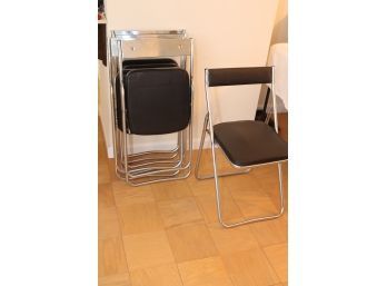 Set Of 5 Vintage Black And Chrome Nevco Folding Bridge Chairs