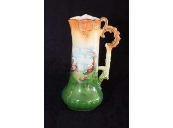Vintage Painted Ceramic Pitcher Made In Czechoslovakia