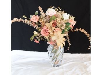 Vannes Crystal Swirl Vase France W/ Faux Flowers (S-76)