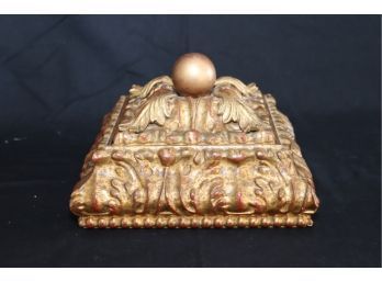 Ornate Gold Gilt Wooden Trinket Jewelry Box Felt Lined (S-88)