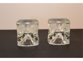 Glass Cube Candlesticks Candle Holders (T-33)
