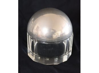 Vintage Chrome Top Crystal Trinket Jar  (S-54)