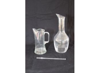 Pair Of Bar Decanter Pitchers With Glass Stirrer (S-71)