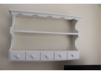 White Painted Wooden Wall Shelf With Drawers  (N-57)