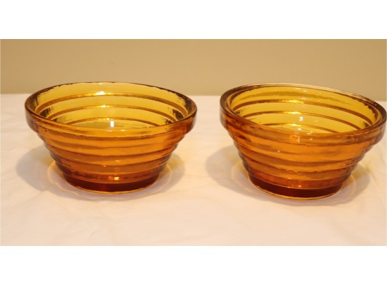 Pair Of Vintage Amber Glass Bowls   (D-5)