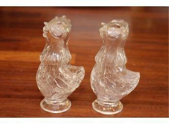 Vintage Clear Glass Chicken Salt And Pepper Shakers (G-57)