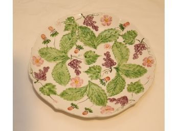 Vintage MAJOLICA FLORAL PLATE Italy. (D-18)