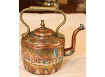 Vintage Copper And Brass Teapot Kettle (G-63)