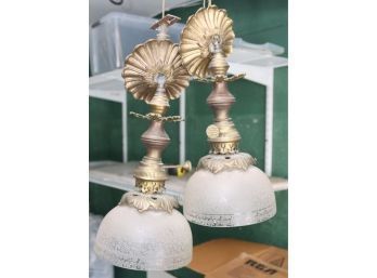 Pair Of Antique Brass Electrified Gas Light (S-26)