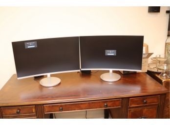 Pair Of Samsung 27' CF591 Curved LED Monitors. LC27f592fdnxza (F-9)