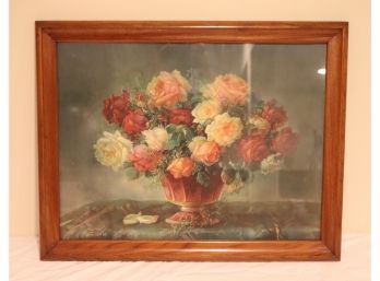 Vintage Wood Framed Floral Still Life(D-64)