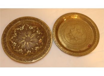 Pair Of Vintage Brass Embossed Wall Plates (D-44)