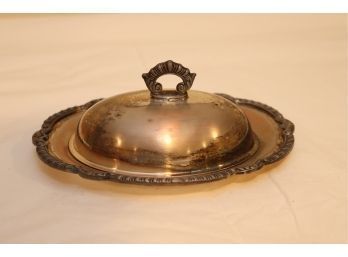 Vintage Silver Plate Covered Butter Dish (D-5)
