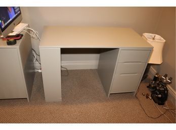 Gray Wood 3 Drawer Desk With Shelves (F-24)