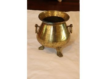 Antique Brass Footed Cauldron With Handles (G-64)
