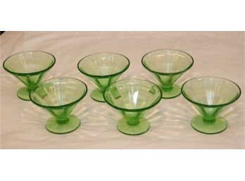 Set Of 6 Vintage Vaseline Federal Glass Uranium Green Sundae Dish Dessert Cups