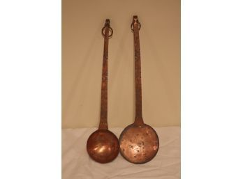Vintage Long Handled Copper Ladle & Skimmer, (D-50)