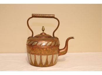 Antique Copper Tea Kettle With Brass Trim (S-48)