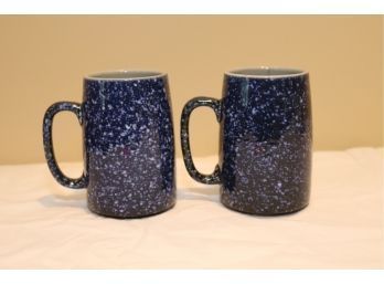 Pair Of Blue Speckled Stoneware Coffee Mugs (D-8)