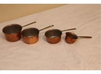 Vintage Copper Measuring Cups With Brass Handles (D-39)