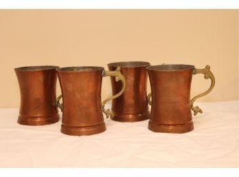 Vintage Copper Beer Mugs With Brass Handles (D-37)
