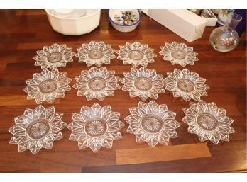 Set Of 12 Vintage Glass Flower Plates (G-56)