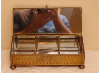 Vintage Brass Mirrored Jewelry Box (D-53)