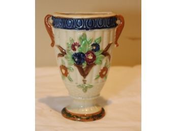 Vintage Wicker Look Urn Wall Pocket Vase With Flowers Made In Japan 6.5' (D-27)