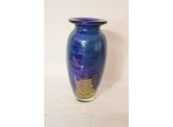 Blue And Gold Art Glass Vase  (T-27)