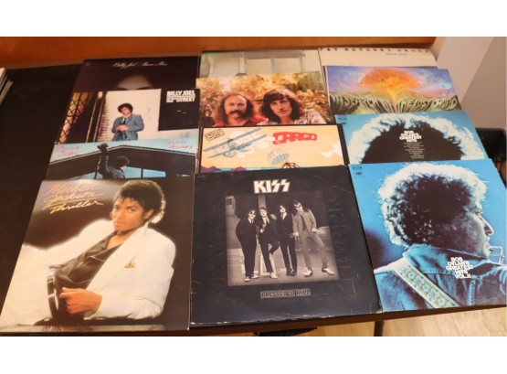 Vintage Vinyl Record Lot  Kiss, Dylan, Michal Jackson, Billy Joel, Crosby, Stills & Nash (D-12)
