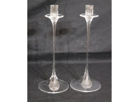 Pair Of Glass Candlesticks (d-31)